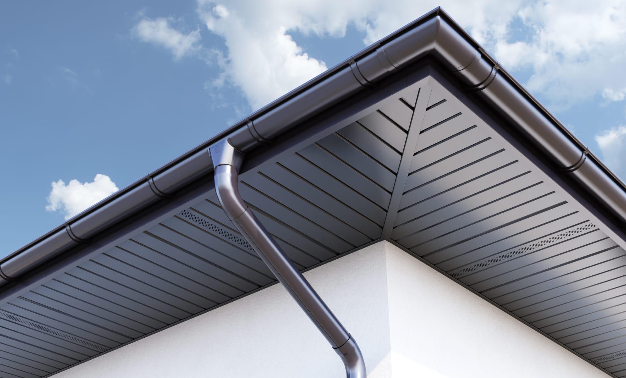 Budmat steel cladding — Graphite grey · approximately RAL 7024